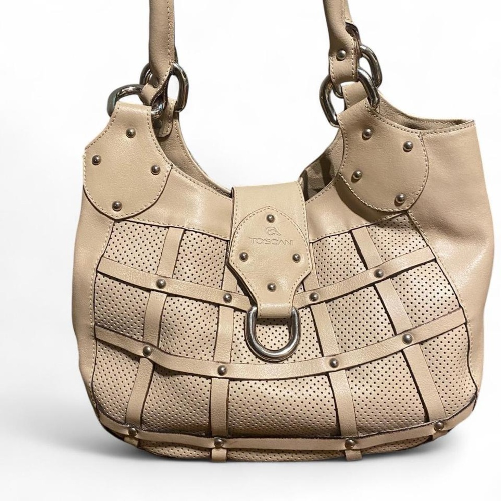 Beige Toscani Made in Italy Leather Shoulder Bag